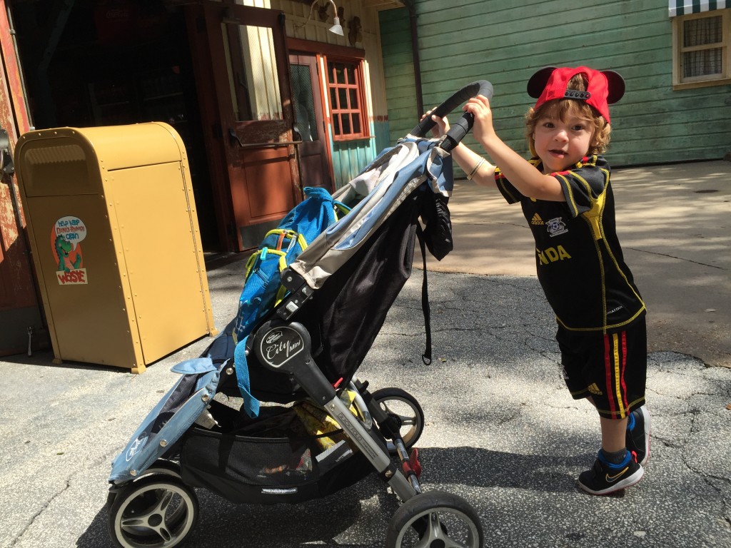 Pushing the stroller at Disney